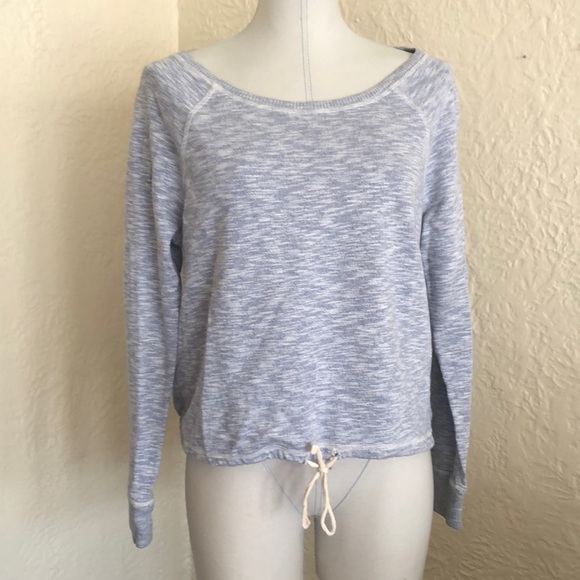 Victoria’s Secret Blue Heather Tie Hem Round Neck Sweatshirt Angel Wings Small - Picture 1 of 9